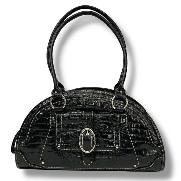 Franco Sarto FRANCO Black Crocodile Alligator Embossed Handbag Shoulder Bag - Picture 10 of 10